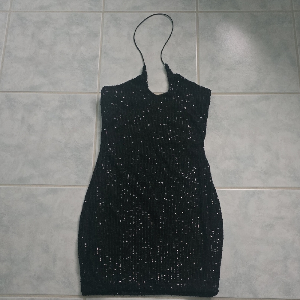 Fashion Nova Sparkling Black Halter Dress